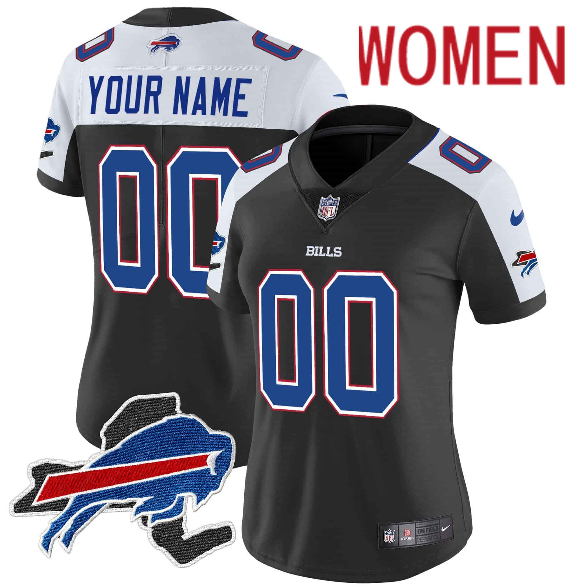 Women Buffalo Bills Black 2024 Nike Patch Vapor Limited Custom NFL Jersey->customized nfl jersey->Custom Jersey